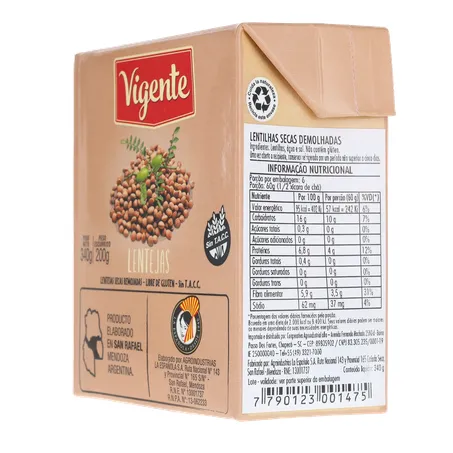 LENTILHA EM CONSERVA IMPORTADO DA ARGENTINA VIGENTE TP 200G 360-24