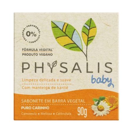 Sabonete Barra Vegetal Camomila, Melissa E Calêndula Physalis Puro Carinho Baby Caixa 90G