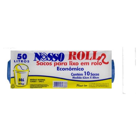 SACO LIXO AZUL ECON NOSSO ROLL 50LT C/10