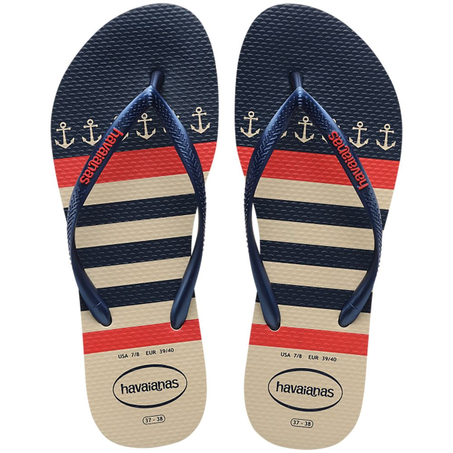 Sandalia Havaianas Slim Nautical Palha e Marinho Tamanho 37/38