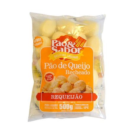 Pão de queijo pão e sabor recheado requeijão 500g