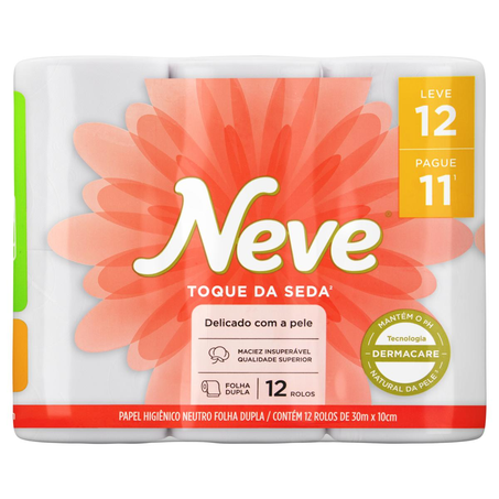 Papel Higiênico Neve 30m - Folha Dupla - Leve 12, Pague 11 Rolos