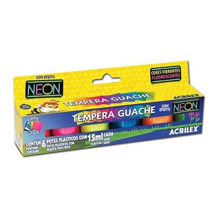 Tempera Guache Acrilex 15ml - Com 6 unidades - Neon