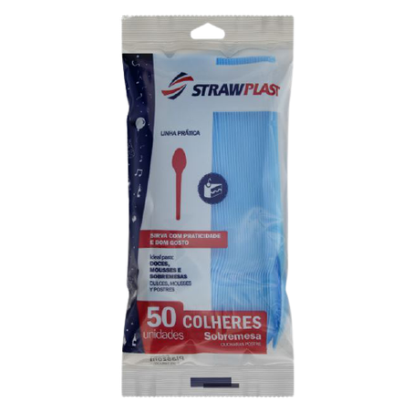 COLHER DESCARTÁVEL SOBREMESA AZUL STRAWPLAST PRÁTICA