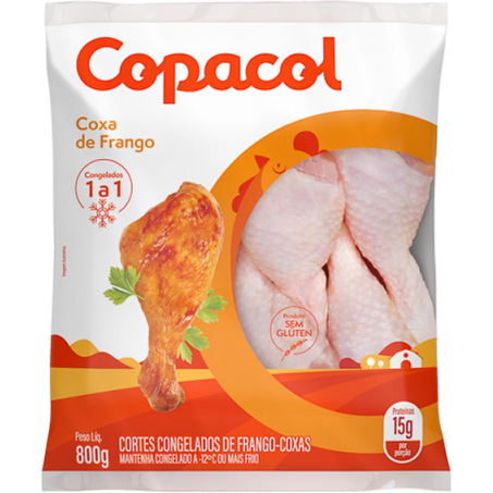 Coxa com Sobrecoxa de Frango Copacol 800g - Sem Osso - Sem Pele - Congelada - IQF