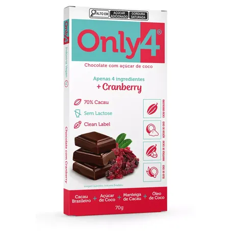 CHOCOLATE C/ACUCAR DE COCO CRANBERRY 80G ONLY4