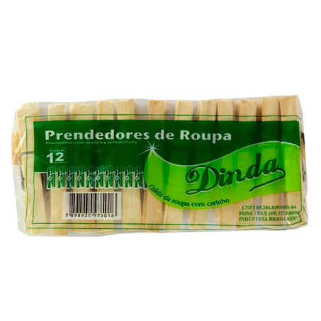 Prendedor de roupas dinda de madeira com 12 unidades
