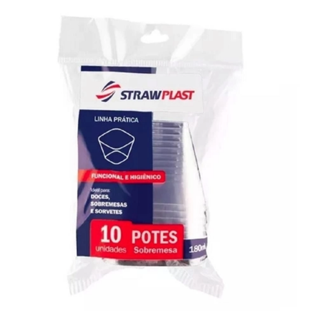 Pote+tampa 180ml descart cristal strawplast 532 c/10un