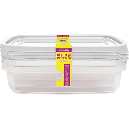 Conjunto de Potes Plasvale Com 3 Peças - 710ml - Ref. 1849