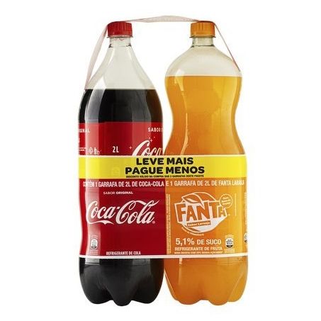 Kit refrigerante coca-cola + fanta laranja garrafa 2l
