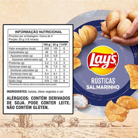Batata Frita Lays Rústica Sal Marinho 108g 360-2