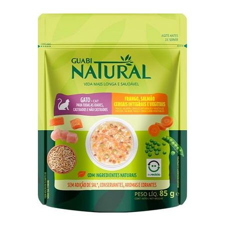 Sache Ração Úmida para Gatos Adultos Guabi Natural Salmão e Frango 85g