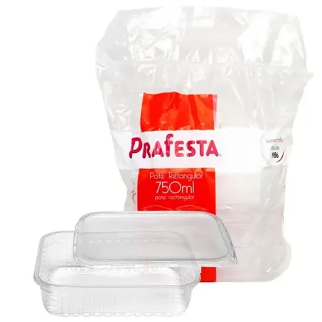 POTE PLÁSTICO RETANGULAR C/ TAMPA PRAFESTA TRANSPARENTE 750ML C/24UN