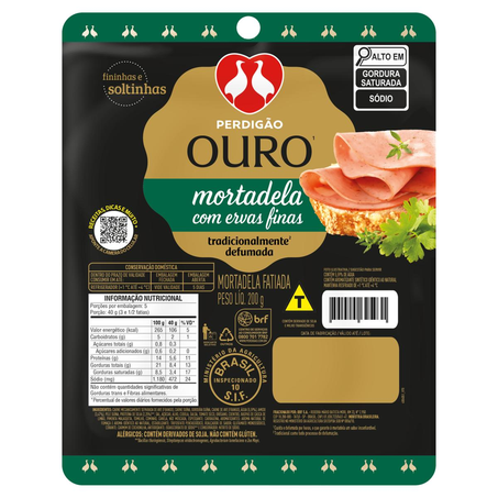 Mortadela Ouro Perdigão 200g - Ervas Finas - Fatiada