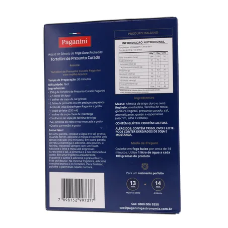 Massa Tortellini Paganini Presunto Curado Caixa 250gr 360-19
