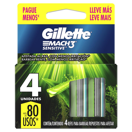 Carga para Barbear Gillette Mach3 Sensitive - Com 4 cargas - Leve Mais, Pague Menos