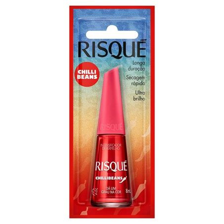 ESMALTE INTENSIFICADOR DE VERMELHO DÁ UM GRAU NA COR RISQUÉ CHILLI BEANS CARTELA 8ML