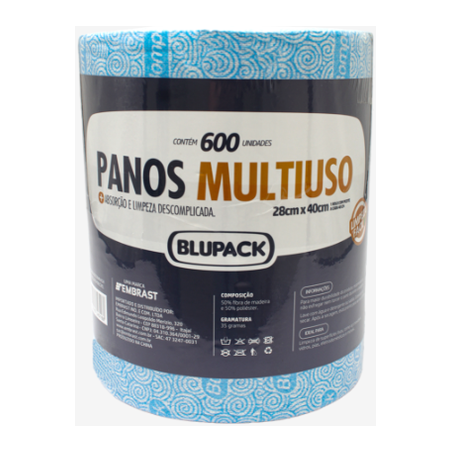 PANO MULTIUSO EM ROLO BOMPACK BLUPACK 28 X 40CM AZUL C/600UN
