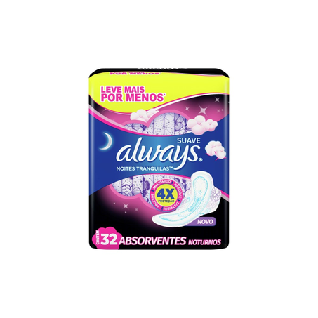 Absorvente Norturno Always Noites Tranquilas Cobertura Suave com Abas 32 Unidades