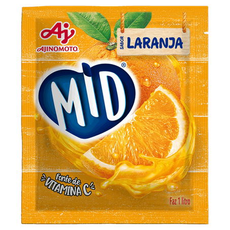 Refresco em pó laranja mid pacote 20g