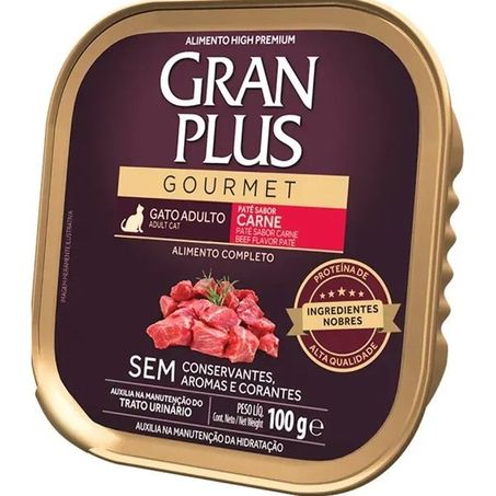 Ração Úmida GranPlus Gourmet Patê Sabor Carne para Gatos Adultos 100 g