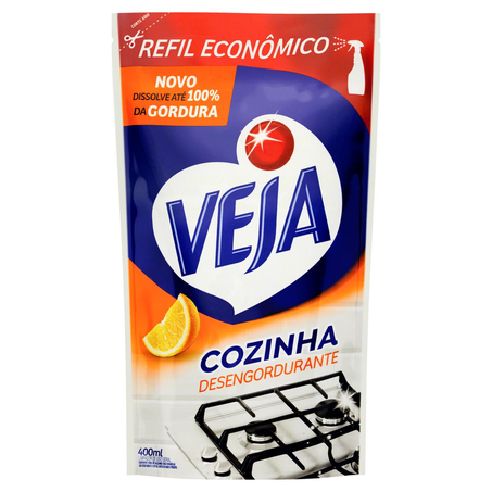 Limpador Veja 400ml - Cozinha - Desengordurante - Laranja - Refil - Sachê