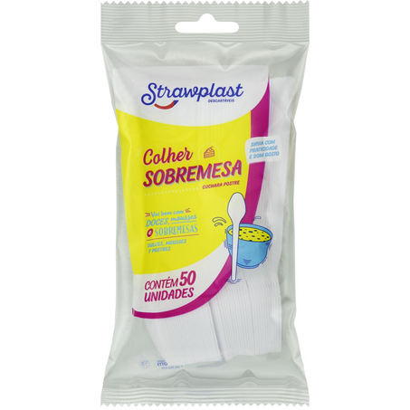 Colher Strawplast Sobremesa - Branca - Com 50 Unidades