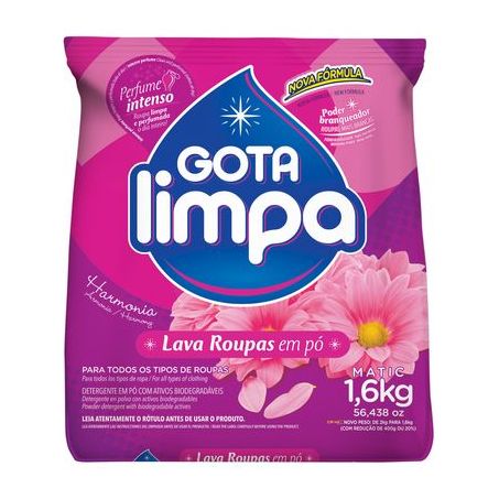Lava roupas em pó gota limpa harmonia 1,6kg