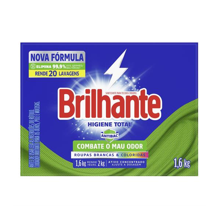 SABÃO PÓ BRILHANTE HIGIENE TOTAL CX 1,6KG VERDE