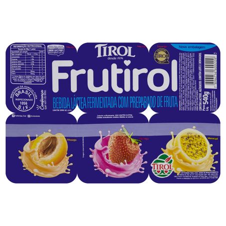 BEBIDA FERMENTADA MORANGO, MARACUJÁ E PÊSSEGO TIROL FRUTIROL BANDEJA