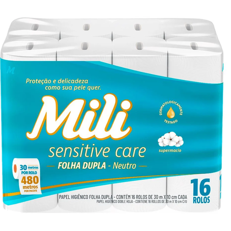PAPEL HIGIÊNICO FOLHA DUPLA 30M MILI 819 SENSITIVE CARE NEUTRO C/16UN