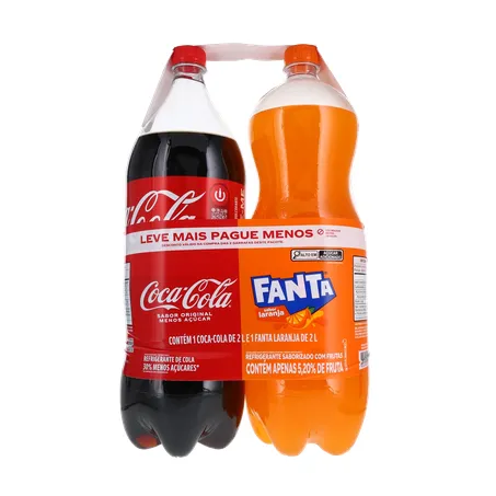 Conjunto Coca-Cola + Fanta 2 Litros - Com 1 Refrigerante Coca-Cola - Tradicional + 1 Refrigerante Fanta - Laranja - Pet