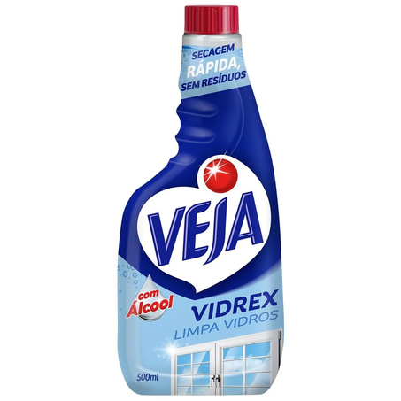 LIMPA VIDROS VEJA VIDREX COM ÁLCOOL REFIL 500ML