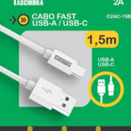 Cabo fast taschibra usb-a usb-c c2ac-15b 2a branco 1,5mt
