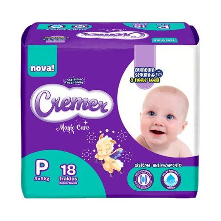 Fralda infantil cremer jumbinho tamanho p pacote 18 unidades