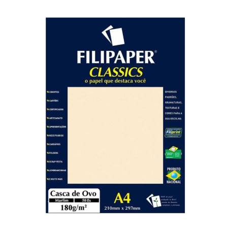PAPEL CASCA DE OVO A4 MARFIM 180g C/50FLS FILIPAPER 1331