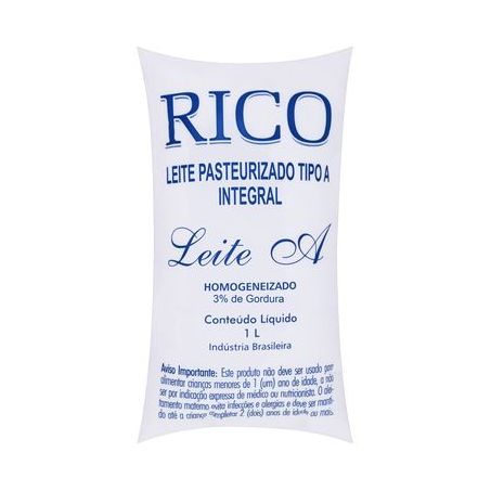 Leite Pasteurizado Homogeneizado Tipo A Integral Rico Pacote 1LT