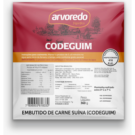 LINGUIÇA ARVOREDO CODEGUIM PACOTE 360G