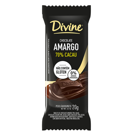 Chocolate divine amargo 70% cacau 20g
