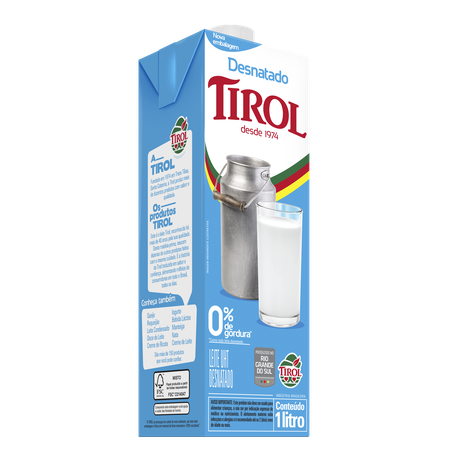 Leite tirol 1l desnatado com tampa