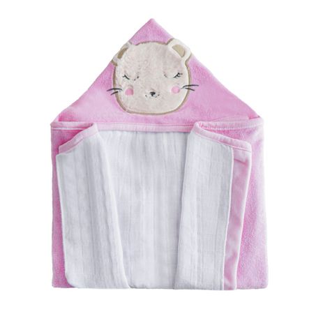 Toalha infantil bene casa capuz c/ forro em fralda menina 70cm x 90cm
