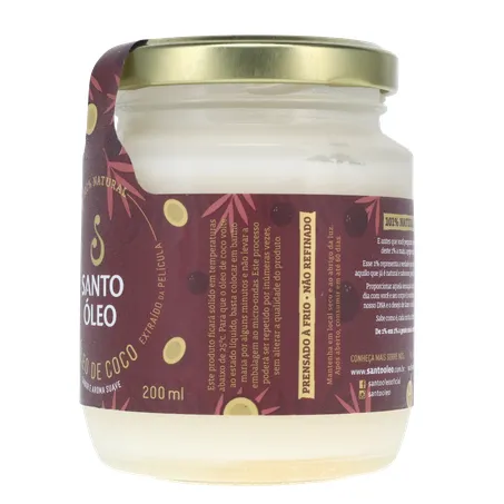 Óleo de Coco Santo Óleo Extra Virgem  Pote de Vidro 200ml 360-6
