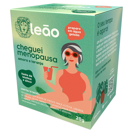 Chá Leão 20g - Cheguei Menopausa - Amora e Laranja - Com 10 Saquinhos