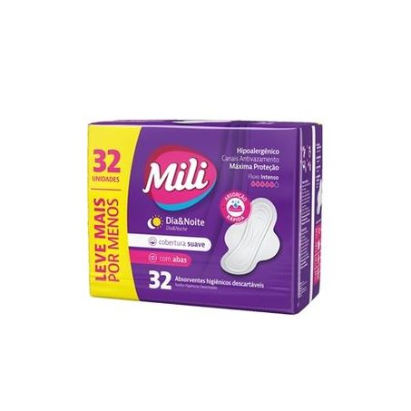 Absorvente com abas dia e noite suave mili c/32