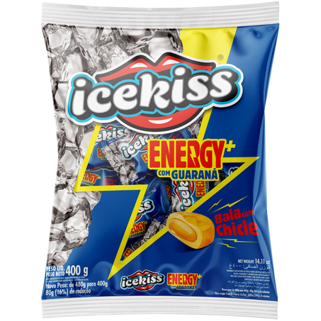 Bala dura icekiss 400g energy+ guaraná com chicle