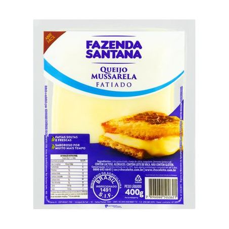 Queijo mussarela fatiado fazenda santana 400g