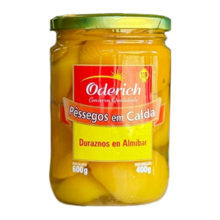 Pêssego em calda oderich metades vidro 400g