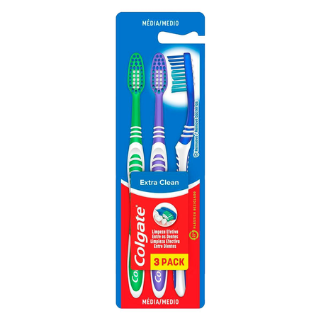 Escova Dental Colgate Extra Clean - Média - Leve 3, Pague 2 Escovas