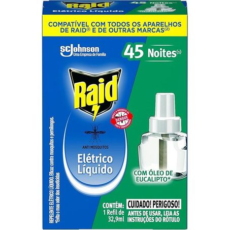 Repelente Elétrico Líquido Raid 45 Noites Eucalipto Refil De 32,9Ml
