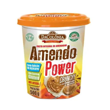 Pasta Integral de Amendoim Da Colônia Amendo Power Crunchy com Granulado de Amendoim Pote 500gr